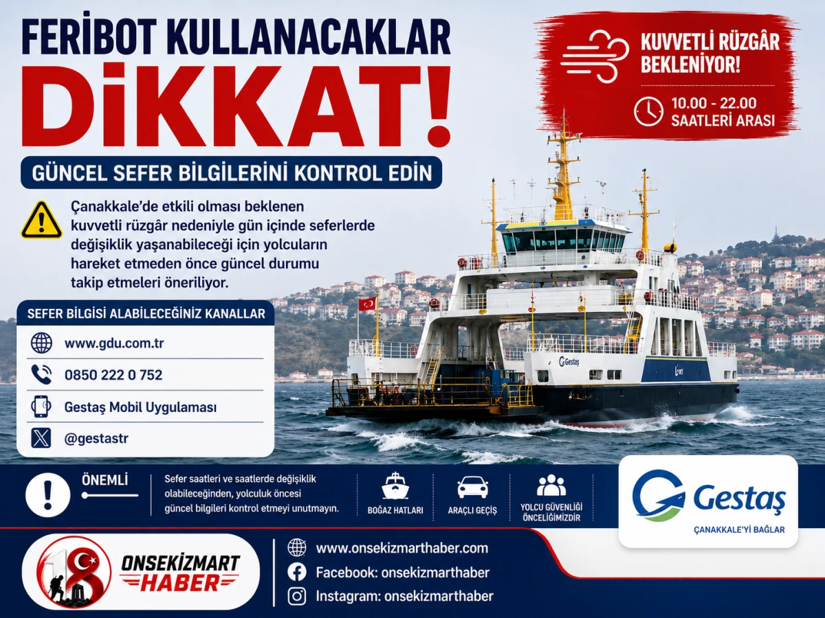 Feribot Kullanacaklar Dikkat: Kuvvetli R&uuml;zg&acirc;r Seferleri Etkileyebilir
