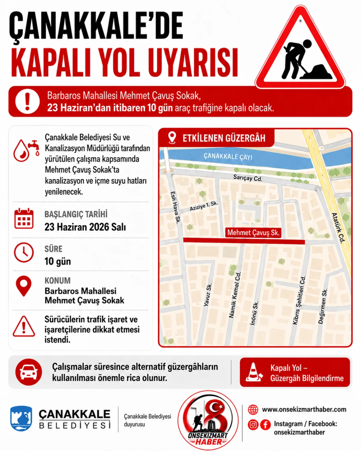 Mehmet &Ccedil;avuş Sokak 10 G&uuml;n Trafiğe Kapanıyor